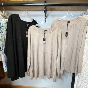 Ethyl Lightweight Scoop-Neck Faux SuedeTunic in Black and Beige